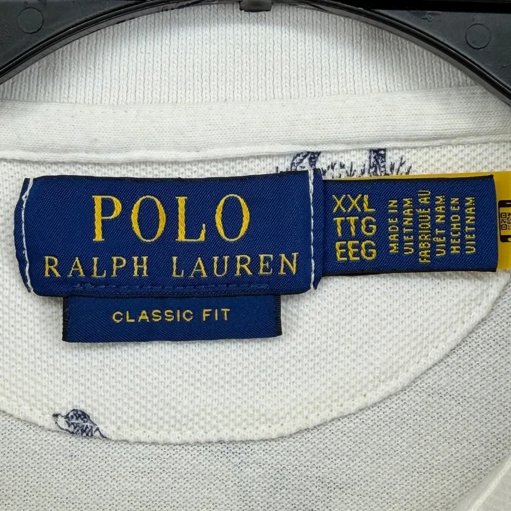 Polo Ralph Lauren Mens XXL White Pointer Dog Print‎ Classic Fit Polo Shirt